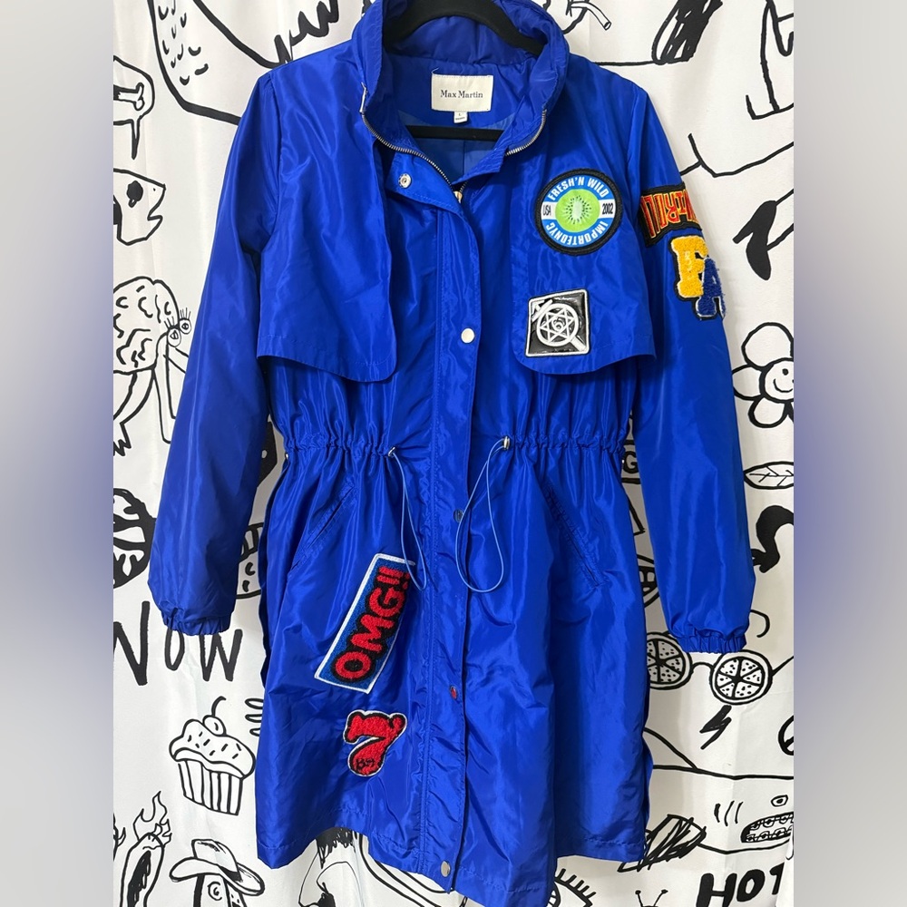 Blue Max Martin Trench Jacket with Patchwork Design